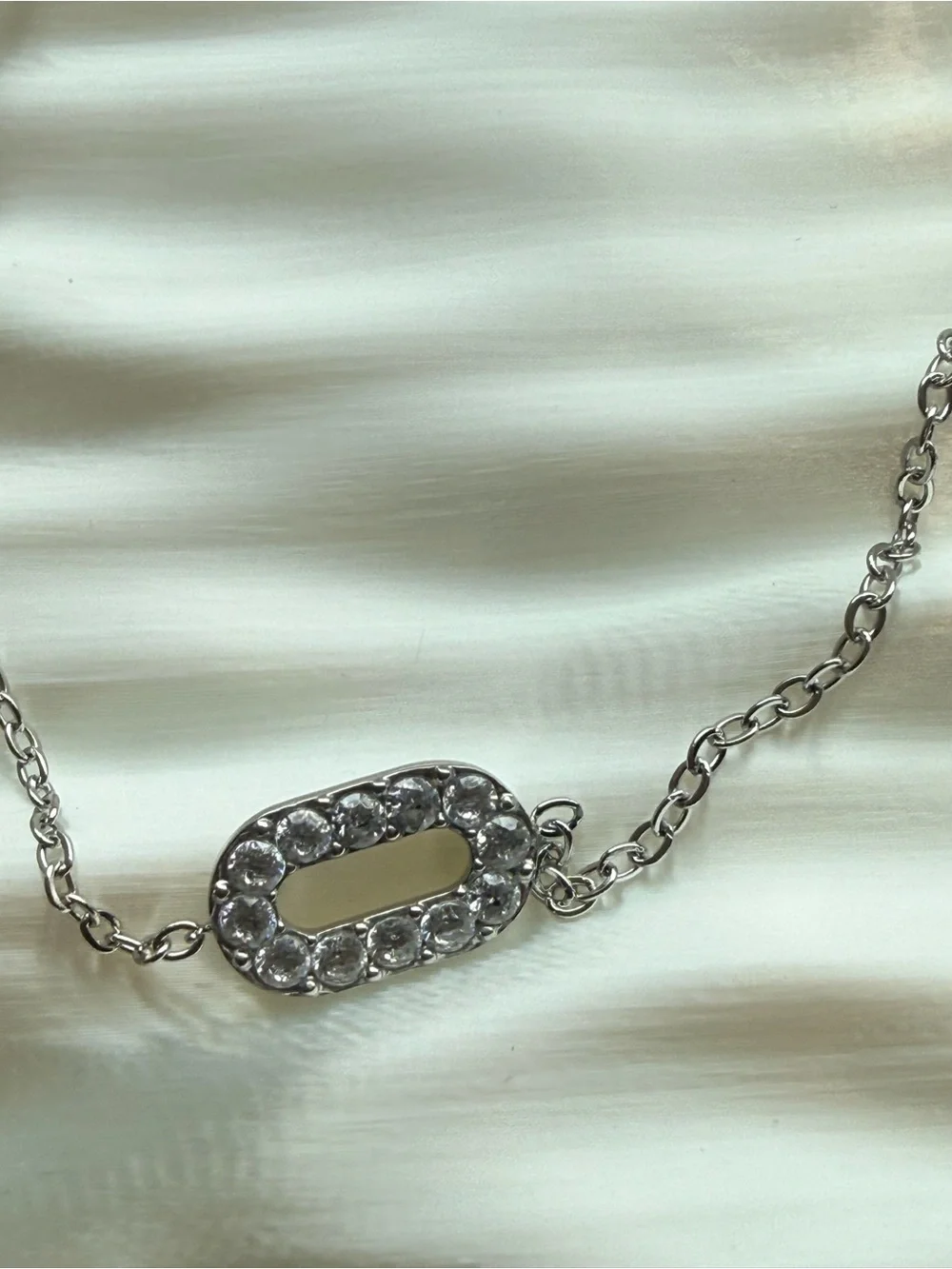 Stainless Steel Pavé Oval Link Bracelet - Sparkling White CZ